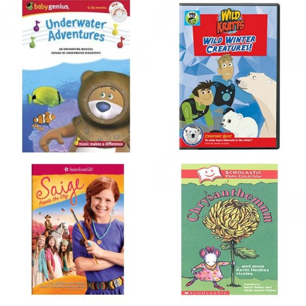 DVD Children's Movies 4 Pack Fun Gift Bundle: Baby Genius Underwater Adventures w/bonus Music CD, Wild Kratts: Wild Winter Creatures!, American Girl: Saige Paints the Sky, Chrysanthemum and More Kevin Henkes Stories