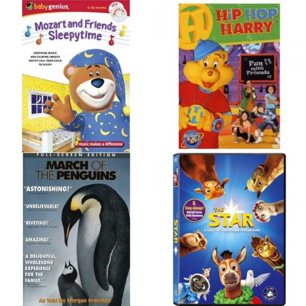 DVD Children's Movies 4 Pack Fun Gift Bundle: Baby Genius Mozart & Sleepytime Friends w/Bonus Music CD, Hip Hop Harry - Fun with Friends, March of the Penguins Full Screen Edition, The Star