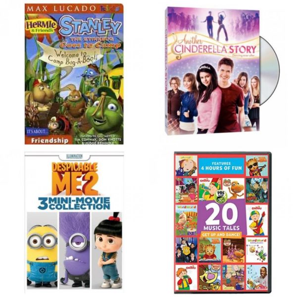 DVD Children's Movies 4 Pack Fun Gift Bundle: Stanley the Stinkbug Goes to Camp, Another Cinderella Story Dancing Ever After, Despicable Me 2: 3-Mini-Movie Collection, PBS KIDS: 20 Music Tales