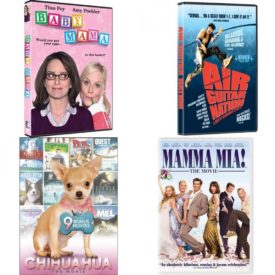 DVD Comedy Movies 4 Pack Fun Gift Bundle: Baby Mama  Air Guitar Nation  10-Movie Family Collection V.4  Mamma Mia! The Movie Full Screen