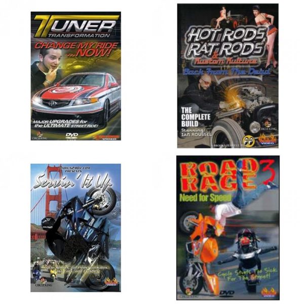 Auto, Truck & Cycle Extreme Stunts & Crashes 4 Pack Fun Gift DVD Bundle: Tuner Transformation: Change My Ride Now  Hot Rods, Rat Rods & Kustom Kulture: Back from the Dead - The Complete Build  Servin It Up  Road Rage Vol. 3 -  Need for Speed