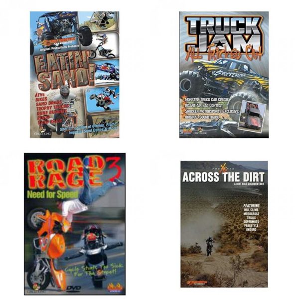 Auto, Truck & Cycle Extreme Stunts & Crashes 4 Pack Fun Gift DVD Bundle: Eatin Sand!  Truck Jam: All Tricked Out  Road Rage Vol. 3 -  Need for Speed  Across the Dirt: A Dirt Bike Documentary