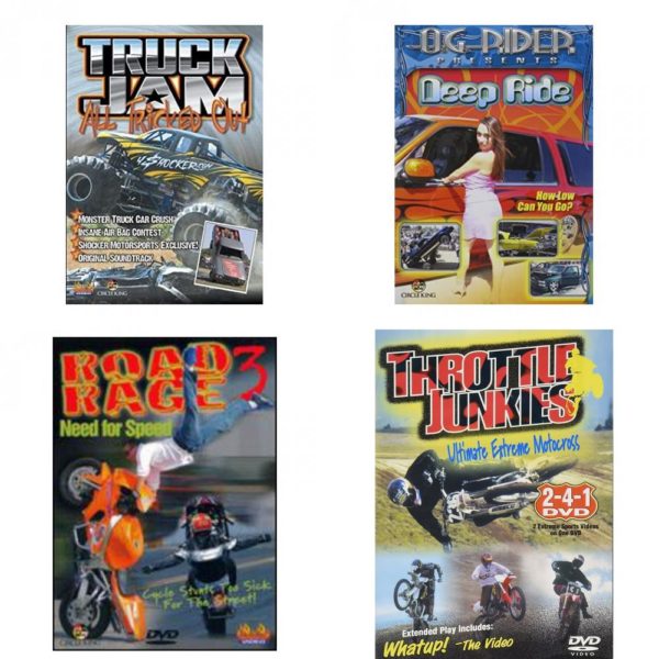 Auto, Truck & Cycle Extreme Stunts & Crashes 4 Pack Fun Gift DVD Bundle: Truck Jam: All Tricked Out  Og Rider: Deep Ride  Road Rage Vol. 3 -  Need for Speed  Throttle Junkies