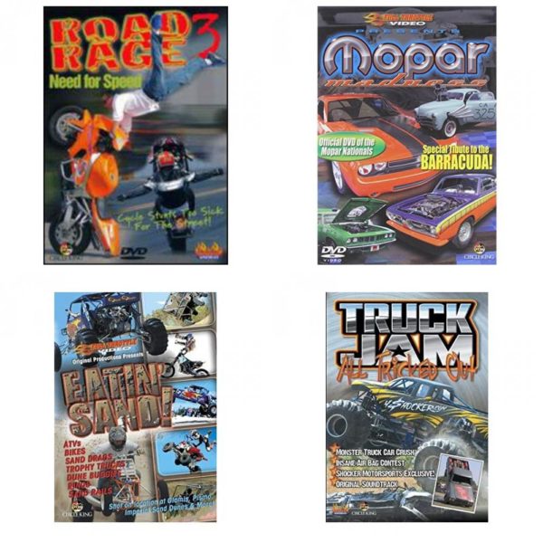 Auto, Truck & Cycle Extreme Stunts & Crashes 4 Pack Fun Gift DVD Bundle: Road Rage Vol. 3 -  Need for Speed  Mopar Madness  Eatin Sand!  Truck Jam: All Tricked Out