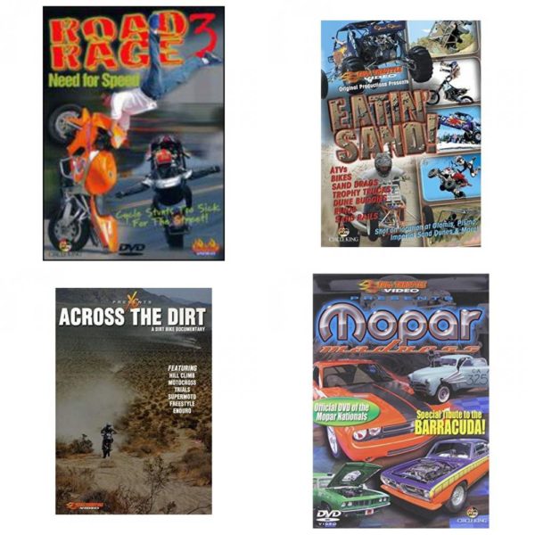 Auto, Truck & Cycle Extreme Stunts & Crashes 4 Pack Fun Gift DVD Bundle: Road Rage Vol. 3 -  Need for Speed  Eatin Sand!  Across the Dirt: A Dirt Bike Documentary  Mopar Madness