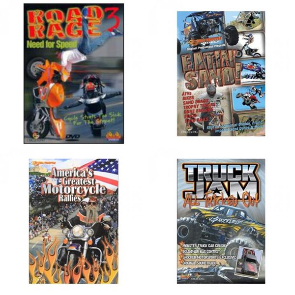 Auto, Truck & Cycle Extreme Stunts & Crashes 4 Pack Fun Gift DVD Bundle: Road Rage Vol. 3 -  Need for Speed  Eatin Sand!  Americas Greatest Motorcycle Rallies  Truck Jam: All Tricked Out