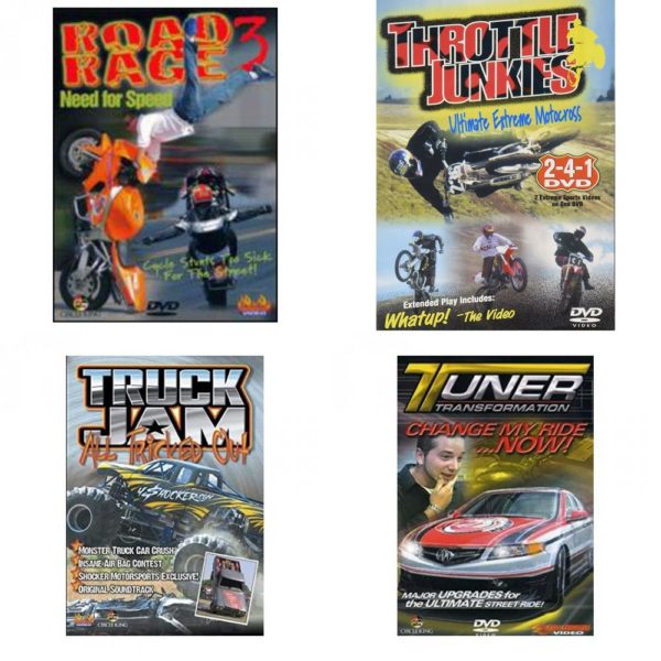 Auto, Truck & Cycle Extreme Stunts & Crashes 4 Pack Fun Gift DVD Bundle: Road Rage Vol. 3 -  Need for Speed  Throttle Junkies  Truck Jam: All Tricked Out  Tuner Transformation: Change My Ride Now