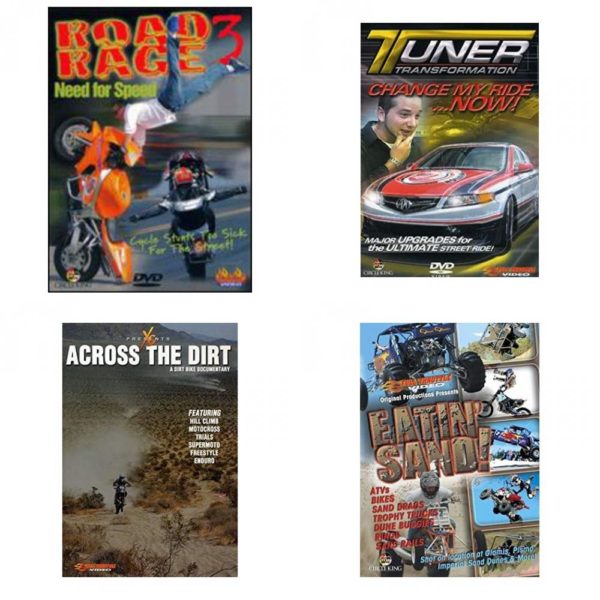 Auto, Truck & Cycle Extreme Stunts & Crashes 4 Pack Fun Gift DVD Bundle: Road Rage Vol. 3 -  Need for Speed  Tuner Transformation: Change My Ride Now  Across the Dirt: A Dirt Bike Documentary  Eatin Sand!