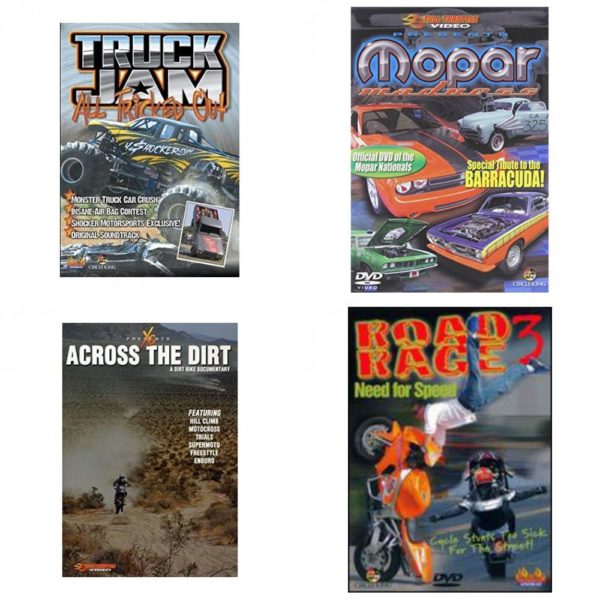 Auto, Truck & Cycle Extreme Stunts & Crashes 4 Pack Fun Gift DVD Bundle: Truck Jam: All Tricked Out  Mopar Madness  Across the Dirt: A Dirt Bike Documentary  Road Rage Vol. 3 -  Need for Speed