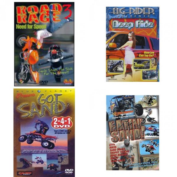 Auto, Truck & Cycle Extreme Stunts & Crashes 4 Pack Fun Gift DVD Bundle: Road Rage Vol. 3 -  Need for Speed  Og Rider: Deep Ride  Got Sand? by Blue Planet  Eatin Sand!