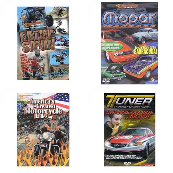 Auto, Truck & Cycle Extreme Stunts & Crashes 4 Pack Fun Gift DVD Bundle: Eatin Sand!  Mopar Madness  Americas Greatest Motorcycle Rallies  Tuner Transformation: Change My Ride Now