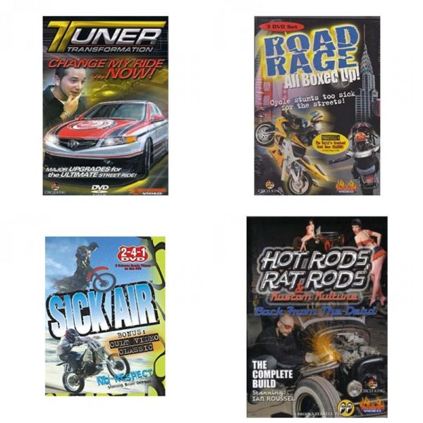 Auto, Truck & Cycle Extreme Stunts & Crashes 4 Pack Fun Gift DVD Bundle: Tuner Transformation: Change My Ride Now  Road Rage: All Boxed Up Vols. 1-3  Sick Air  Hot Rods, Rat Rods & Kustom Kulture: Back from the Dead - The Complete Build