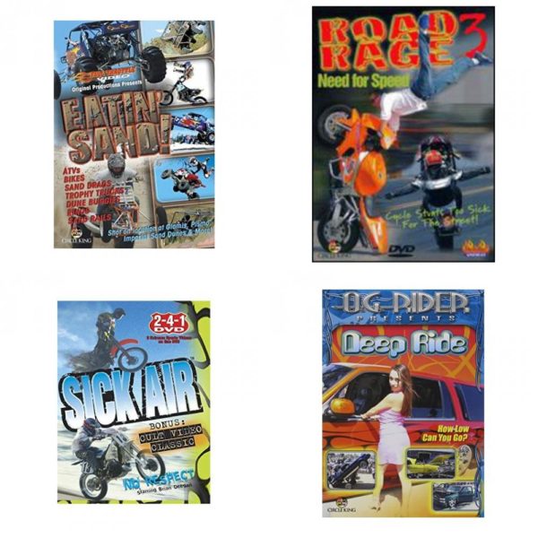 Auto, Truck & Cycle Extreme Stunts & Crashes 4 Pack Fun Gift DVD Bundle: Eatin Sand!  Road Rage Vol. 3 -  Need for Speed  Sick Air  Og Rider: Deep Ride