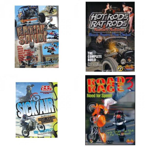 Auto, Truck & Cycle Extreme Stunts & Crashes 4 Pack Fun Gift DVD Bundle: Eatin Sand!  Hot Rods, Rat Rods & Kustom Kulture: Back from the Dead - The Complete Build  Sick Air  Road Rage Vol. 3 -  Need for Speed