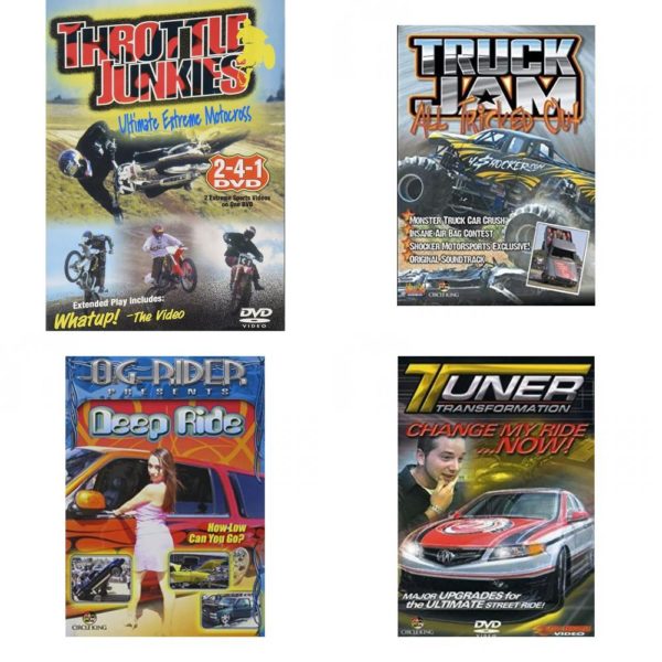 Auto, Truck & Cycle Extreme Stunts & Crashes 4 Pack Fun Gift DVD Bundle: Throttle Junkies  Truck Jam: All Tricked Out  Og Rider: Deep Ride  Tuner Transformation: Change My Ride Now