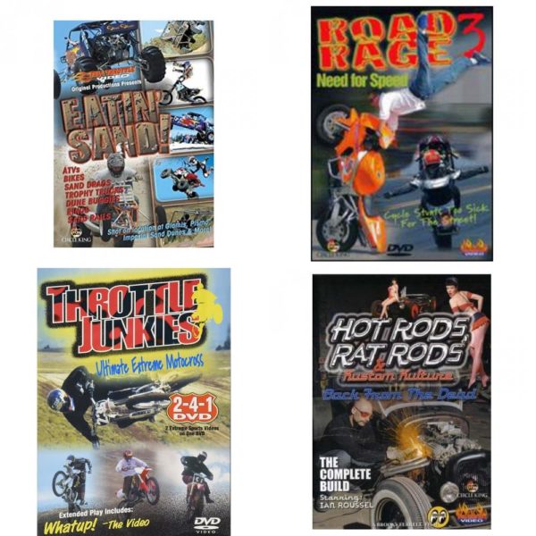 Auto, Truck & Cycle Extreme Stunts & Crashes 4 Pack Fun Gift DVD Bundle: Eatin Sand!  Road Rage Vol. 3 -  Need for Speed  Throttle Junkies  Hot Rods, Rat Rods & Kustom Kulture: Back from the Dead - The Complete Build