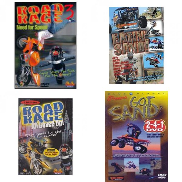 Auto, Truck & Cycle Extreme Stunts & Crashes 4 Pack Fun Gift DVD Bundle: Road Rage Vol. 3 -  Need for Speed  Eatin Sand!  Road Rage: All Boxed Up Vols. 1-3  Got Sand? by Blue Planet