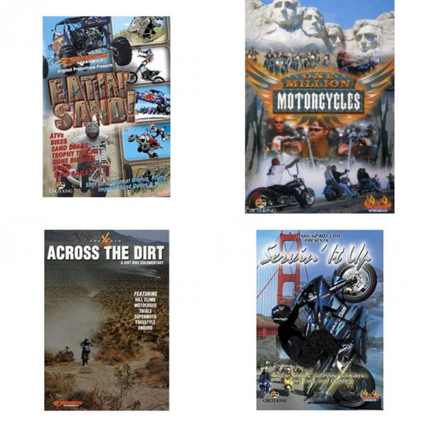 Auto, Truck & Cycle Extreme Stunts & Crashes 4 Pack Fun Gift DVD Bundle: Eatin Sand!  One Million Motorcycles: Sturgis Rally  Across the Dirt: A Dirt Bike Documentary  Servin It Up