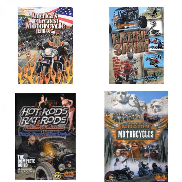 Auto, Truck & Cycle Extreme Stunts & Crashes 4 Pack Fun Gift DVD Bundle: Americas Greatest Motorcycle Rallies  Eatin Sand!  Hot Rods, Rat Rods & Kustom Kulture: Back from the Dead - The Complete Build  One Million Motorcycles: Sturgis Rally