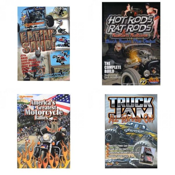 Auto, Truck & Cycle Extreme Stunts & Crashes 4 Pack Fun Gift DVD Bundle: Eatin Sand!  Hot Rods, Rat Rods & Kustom Kulture: Back from the Dead - The Complete Build  Americas Greatest Motorcycle Rallies  Truck Jam: All Tricked Out