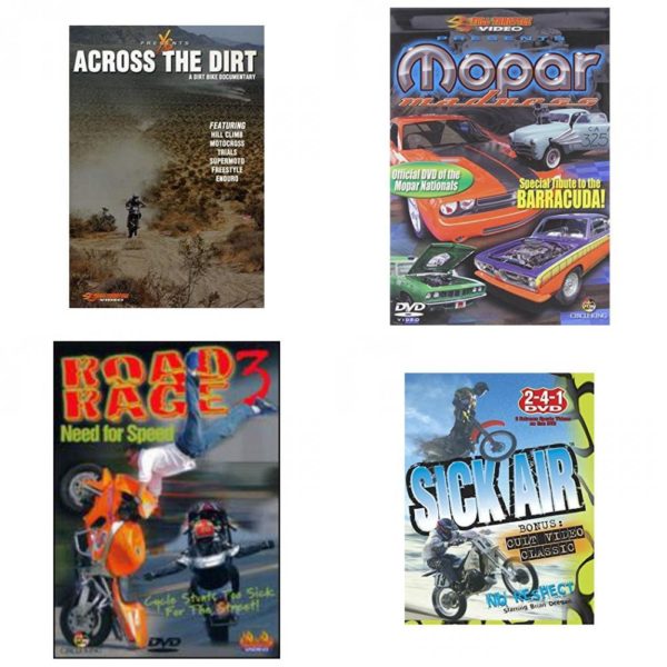 Auto, Truck & Cycle Extreme Stunts & Crashes 4 Pack Fun Gift DVD Bundle: Across the Dirt: A Dirt Bike Documentary  Mopar Madness  Road Rage Vol. 3 -  Need for Speed  Sick Air