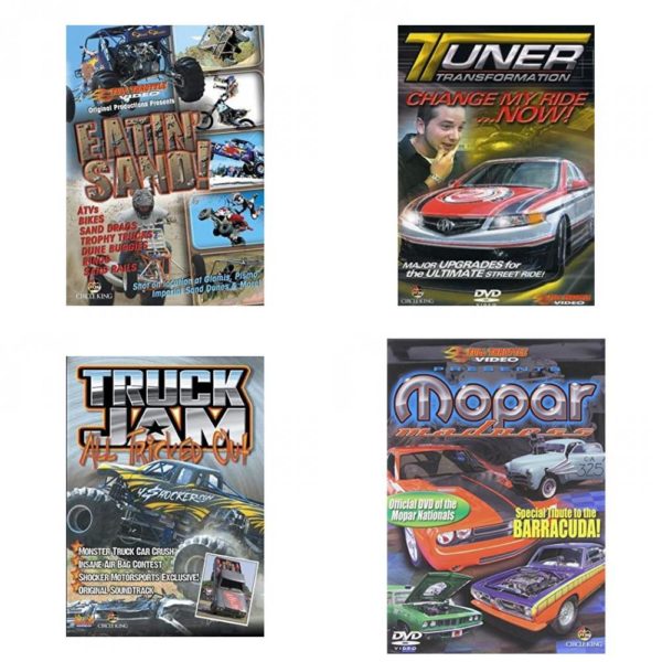 Auto, Truck & Cycle Extreme Stunts & Crashes 4 Pack Fun Gift DVD Bundle: Eatin Sand!  Tuner Transformation: Change My Ride Now  Truck Jam: All Tricked Out  Mopar Madness