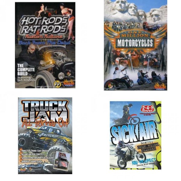 Auto, Truck & Cycle Extreme Stunts & Crashes 4 Pack Fun Gift DVD Bundle: Hot Rods, Rat Rods & Kustom Kulture: Back from the Dead - The Complete Build  One Million Motorcycles: Sturgis Rally  Truck Jam: All Tricked Out  Sick Air