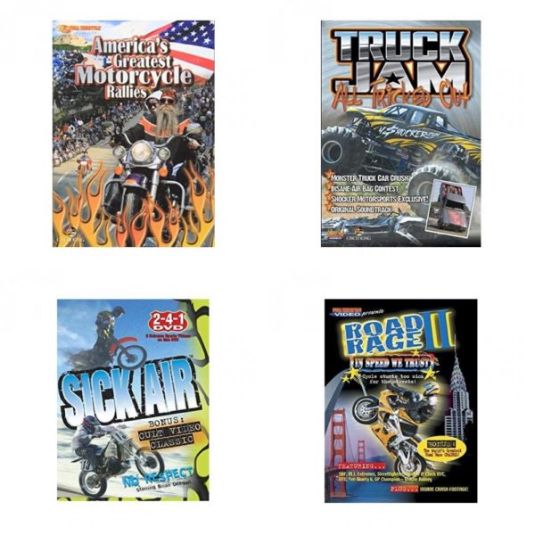 Auto, Truck & Cycle Extreme Stunts & Crashes 4 Pack Fun Gift DVD Bundle: Americas Greatest Motorcycle Rallies  Truck Jam: All Tricked Out  Sick Air  Road Rage II - In Speed We Trust