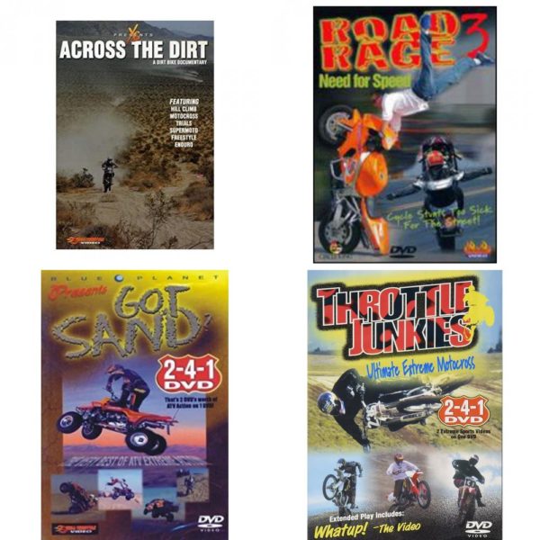 Auto, Truck & Cycle Extreme Stunts & Crashes 4 Pack Fun Gift DVD Bundle: Across the Dirt: A Dirt Bike Documentary  Road Rage Vol. 3 -  Need for Speed  Got Sand? by Blue Planet  Throttle Junkies