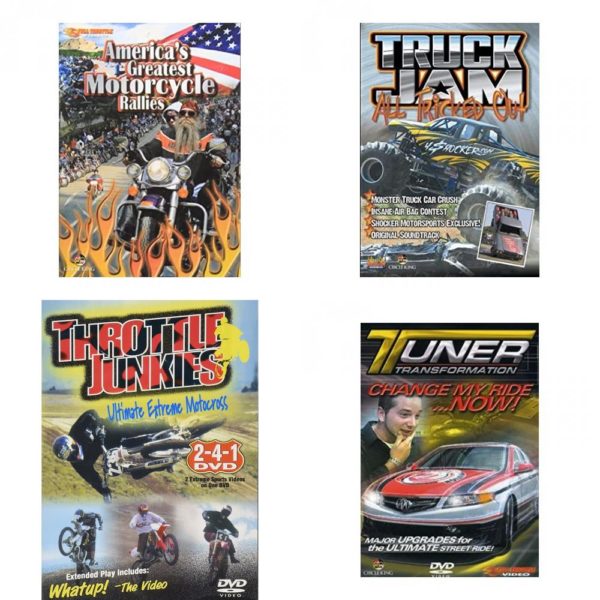 Auto, Truck & Cycle Extreme Stunts & Crashes 4 Pack Fun Gift DVD Bundle: Americas Greatest Motorcycle Rallies  Truck Jam: All Tricked Out  Throttle Junkies  Tuner Transformation: Change My Ride Now