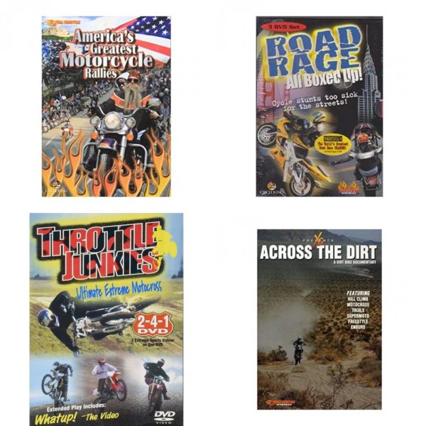 Auto, Truck & Cycle Extreme Stunts & Crashes 4 Pack Fun Gift DVD Bundle: Americas Greatest Motorcycle Rallies  Road Rage: All Boxed Up Vols. 1-3  Throttle Junkies  Across the Dirt: A Dirt Bike Documentary