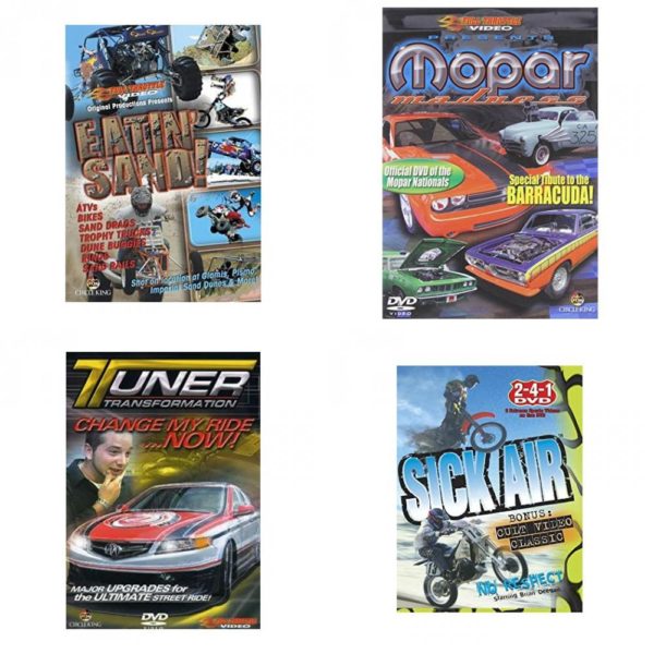 Auto, Truck & Cycle Extreme Stunts & Crashes 4 Pack Fun Gift DVD Bundle: Eatin Sand!  Mopar Madness  Tuner Transformation: Change My Ride Now  Sick Air