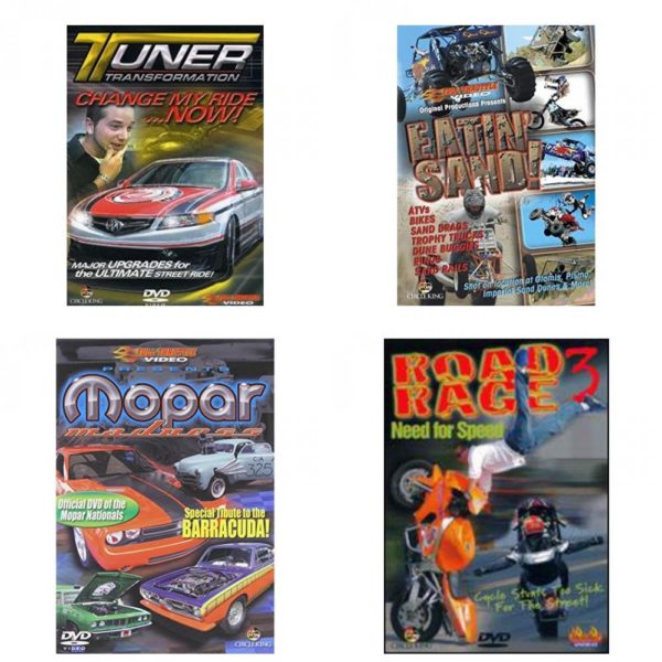 Auto, Truck & Cycle Extreme Stunts & Crashes 4 Pack Fun Gift DVD Bundle: Tuner Transformation: Change My Ride Now  Eatin Sand!  Mopar Madness  Road Rage Vol. 3 -  Need for Speed