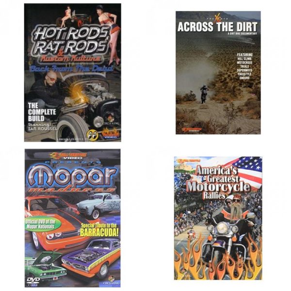 Auto, Truck & Cycle Extreme Stunts & Crashes 4 Pack Fun Gift DVD Bundle: Hot Rods, Rat Rods & Kustom Kulture: Back from the Dead - The Complete Build  Across the Dirt: A Dirt Bike Documentary  Mopar Madness  Americas Greatest Motorcycle Rallies