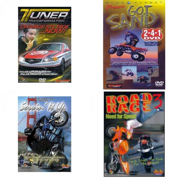 Auto, Truck & Cycle Extreme Stunts & Crashes 4 Pack Fun Gift DVD Bundle: Tuner Transformation: Change My Ride Now  Got Sand? by Blue Planet  Servin It Up  Road Rage Vol. 3 -  Need for Speed