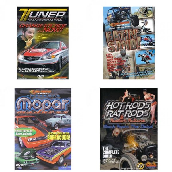 Auto, Truck & Cycle Extreme Stunts & Crashes 4 Pack Fun Gift DVD Bundle: Tuner Transformation: Change My Ride Now  Eatin Sand!  Mopar Madness  Hot Rods, Rat Rods & Kustom Kulture: Back from the Dead - The Complete Build