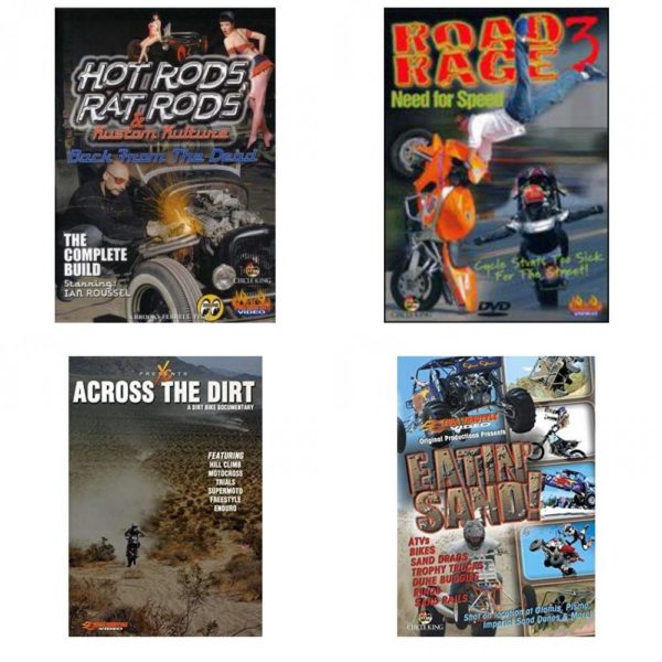 Auto, Truck & Cycle Extreme Stunts & Crashes 4 Pack Fun Gift DVD Bundle: Hot Rods, Rat Rods & Kustom Kulture: Back from the Dead - The Complete Build  Road Rage Vol. 3 -  Need for Speed  Across the Dirt: A Dirt Bike Documentary  Eatin Sand!