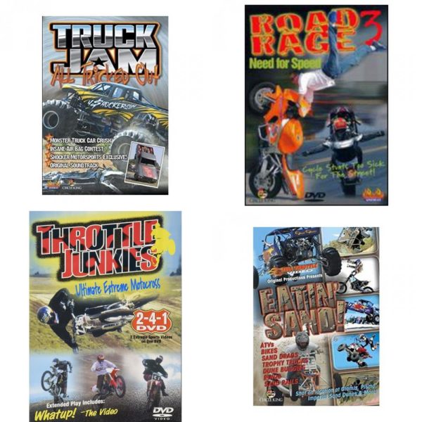 Auto, Truck & Cycle Extreme Stunts & Crashes 4 Pack Fun Gift DVD Bundle: Truck Jam: All Tricked Out  Road Rage Vol. 3 -  Need for Speed  Throttle Junkies  Eatin Sand!