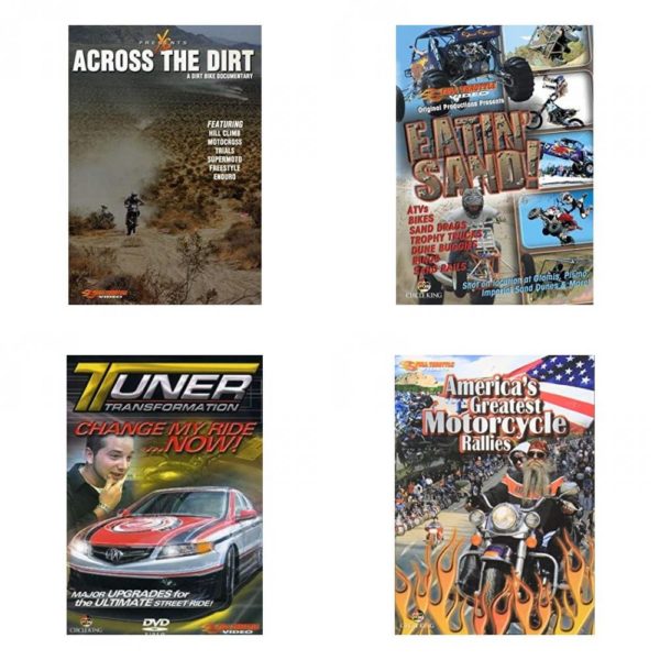 Auto, Truck & Cycle Extreme Stunts & Crashes 4 Pack Fun Gift DVD Bundle: Across the Dirt: A Dirt Bike Documentary  Eatin Sand!  Tuner Transformation: Change My Ride Now  Americas Greatest Motorcycle Rallies