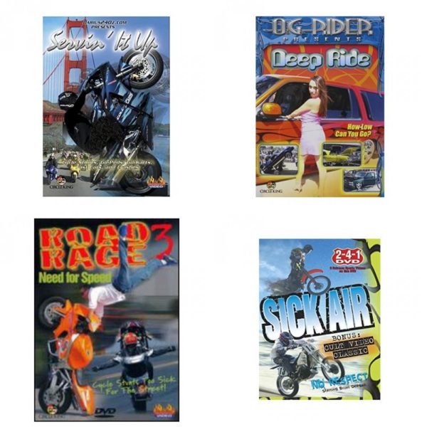 Auto, Truck & Cycle Extreme Stunts & Crashes 4 Pack Fun Gift DVD Bundle: Servin It Up  Og Rider: Deep Ride  Road Rage Vol. 3 -  Need for Speed  Sick Air