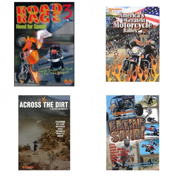 Auto, Truck & Cycle Extreme Stunts & Crashes 4 Pack Fun Gift DVD Bundle: Road Rage Vol. 3 -  Need for Speed  Americas Greatest Motorcycle Rallies  Across the Dirt: A Dirt Bike Documentary  Eatin Sand!