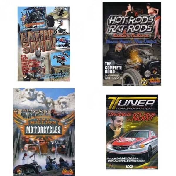 Auto, Truck & Cycle Extreme Stunts & Crashes 4 Pack Fun Gift DVD Bundle: Eatin Sand!  Hot Rods, Rat Rods & Kustom Kulture: Back from the Dead - The Complete Build  One Million Motorcycles: Sturgis Rally  Tuner Transformation: Change My Ride Now