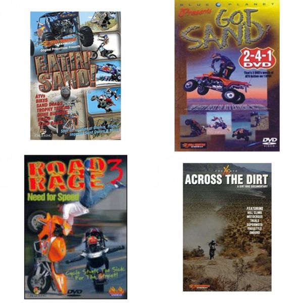 Auto, Truck & Cycle Extreme Stunts & Crashes 4 Pack Fun Gift DVD Bundle: Eatin Sand!  Got Sand? by Blue Planet  Road Rage Vol. 3 -  Need for Speed  Across the Dirt: A Dirt Bike Documentary