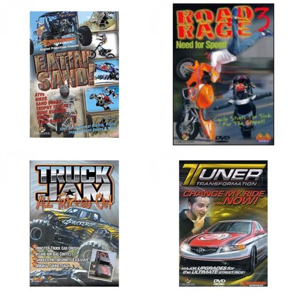 Auto, Truck & Cycle Extreme Stunts & Crashes 4 Pack Fun Gift DVD Bundle: Eatin Sand!  Road Rage Vol. 3 -  Need for Speed  Truck Jam: All Tricked Out  Tuner Transformation: Change My Ride Now