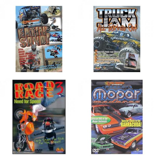 Auto, Truck & Cycle Extreme Stunts & Crashes 4 Pack Fun Gift DVD Bundle: Eatin Sand!  Truck Jam: All Tricked Out  Road Rage Vol. 3 -  Need for Speed  Mopar Madness