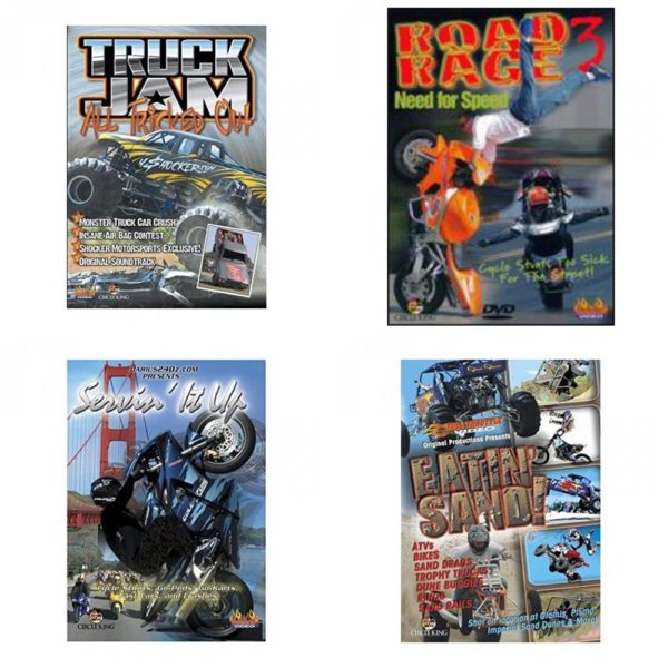 Auto, Truck & Cycle Extreme Stunts & Crashes 4 Pack Fun Gift DVD Bundle: Truck Jam: All Tricked Out  Road Rage Vol. 3 -  Need for Speed  Servin It Up  Eatin Sand!