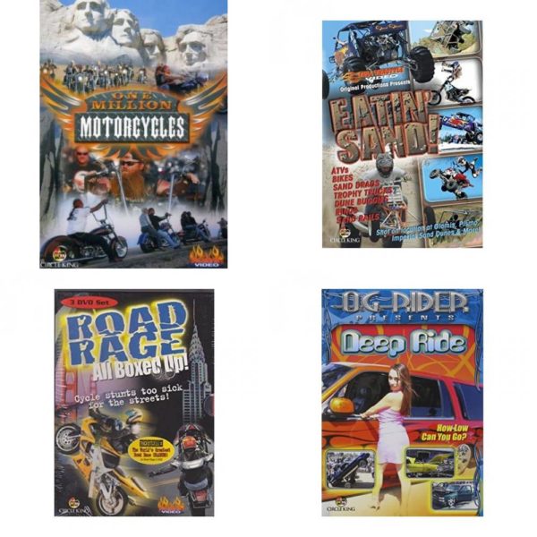 Auto, Truck & Cycle Extreme Stunts & Crashes 4 Pack Fun Gift DVD Bundle: One Million Motorcycles: Sturgis Rally  Eatin Sand!  Road Rage: All Boxed Up Vols. 1-3  Og Rider: Deep Ride