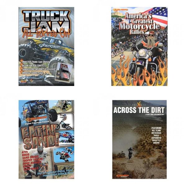 Auto, Truck & Cycle Extreme Stunts & Crashes 4 Pack Fun Gift DVD Bundle: Truck Jam: All Tricked Out  Americas Greatest Motorcycle Rallies  Eatin Sand!  Across the Dirt: A Dirt Bike Documentary