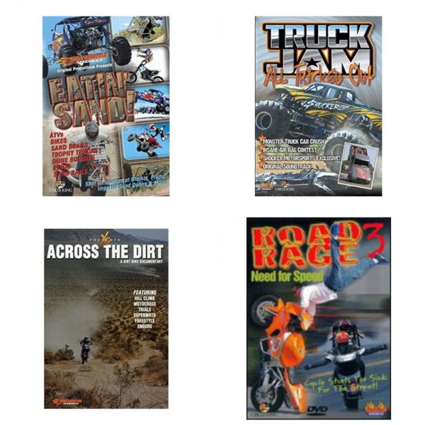 Auto, Truck & Cycle Extreme Stunts & Crashes 4 Pack Fun Gift DVD Bundle: Eatin Sand!  Truck Jam: All Tricked Out  Across the Dirt: A Dirt Bike Documentary  Road Rage Vol. 3 -  Need for Speed
