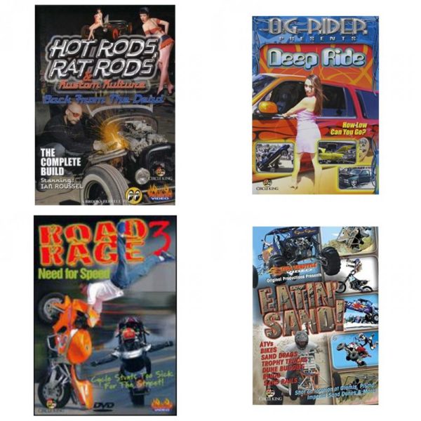 Auto, Truck & Cycle Extreme Stunts & Crashes 4 Pack Fun Gift DVD Bundle: Hot Rods, Rat Rods & Kustom Kulture: Back from the Dead - The Complete Build  Og Rider: Deep Ride  Road Rage Vol. 3 -  Need for Speed  Eatin Sand!